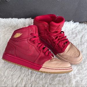 Nike Air Jordan Retro 1 red tan high top sneakers, 6.5